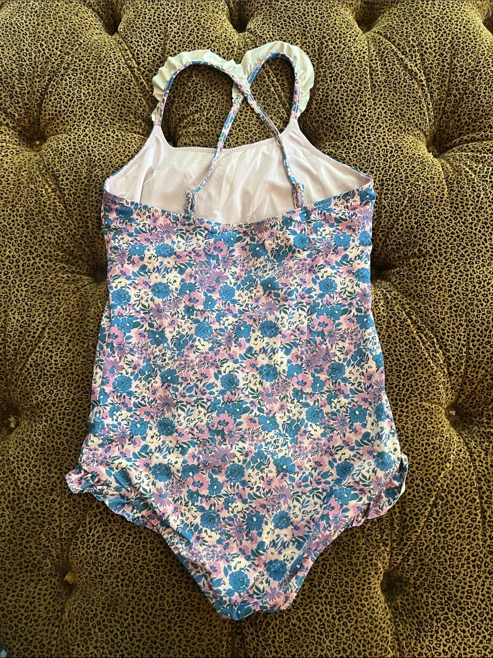 Vineyard Vines Helen Floral Ruffle One-Piece Swimsuit in Blue & Pink size 12/14